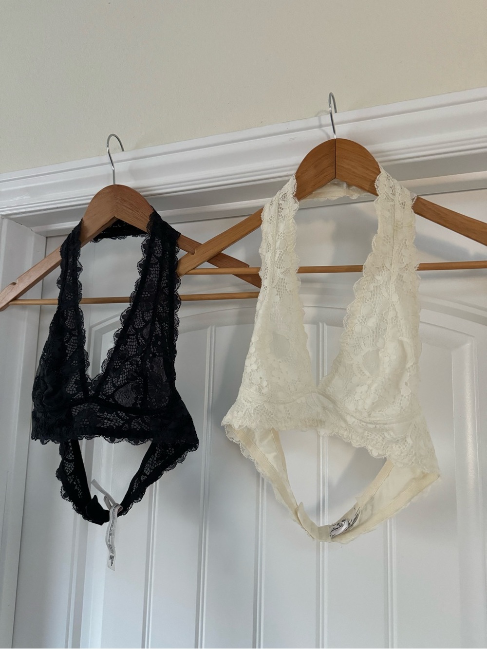Free People Lace Halter Bralettes - Black & Cream